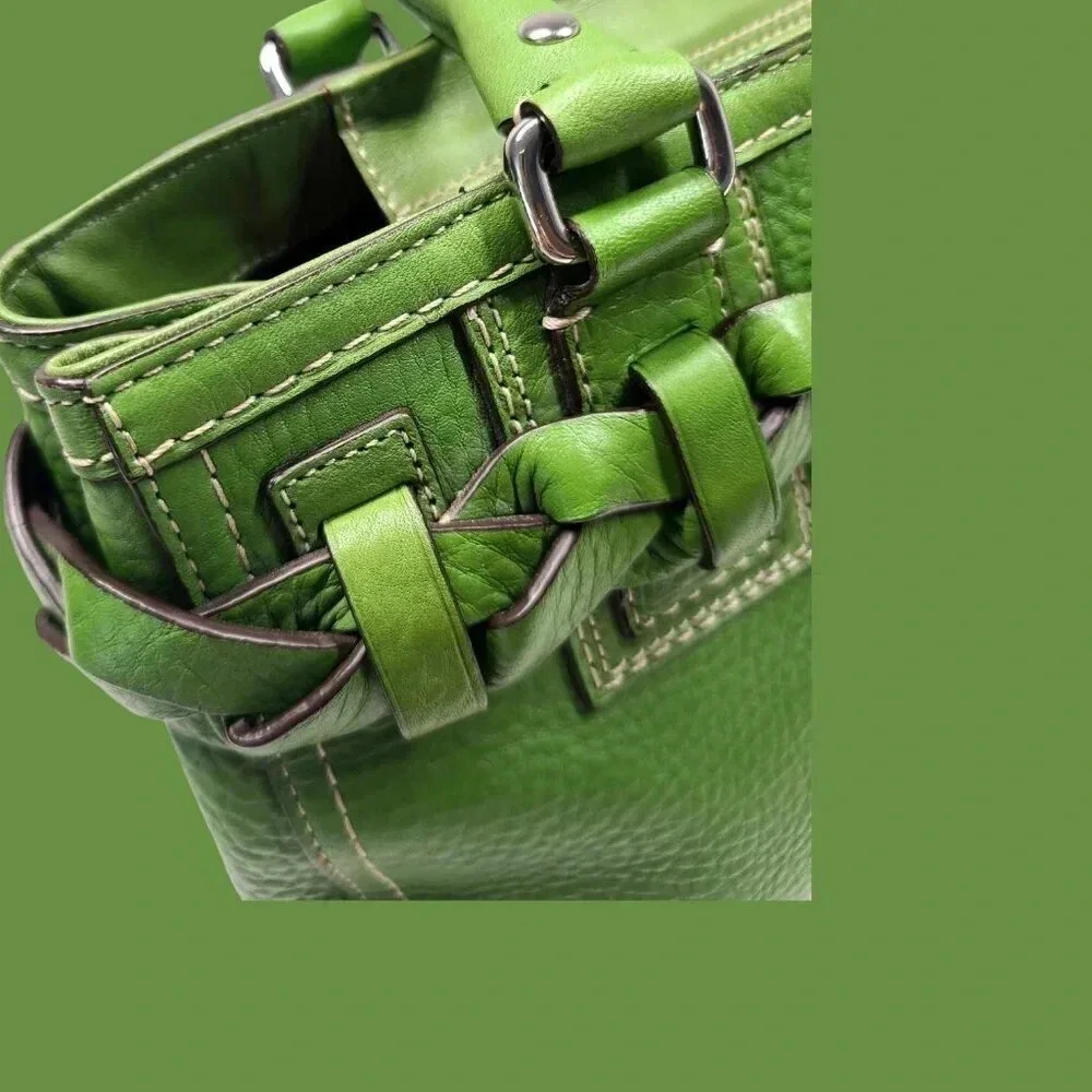 COACH Hampton Pebble Green Leather Satchel - Picture 9 of 15